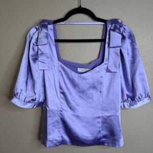 Greylin Satin Puff-Sleeve Bow Shoulder Top – Lavender, Size M (NWT)